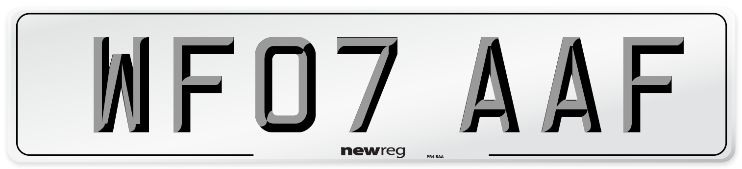 WF07 AAF Number Plate from New Reg